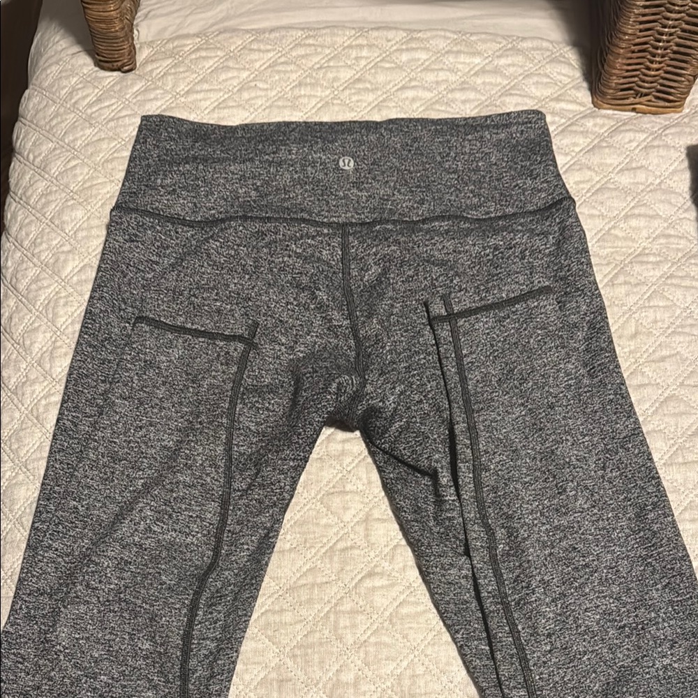 Lululemon Women Wunder Under High Rise Tight Leggings Heathered Black Size 10